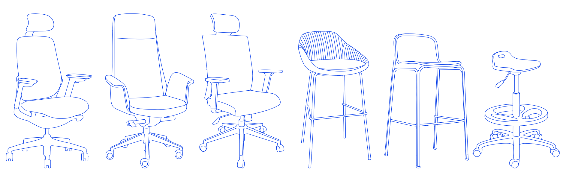 Sillas Varias en Silueta Azul